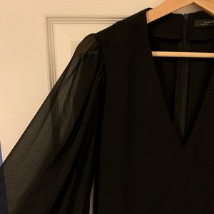 Black Zara V neck Mini Dress w Sheer Sleeves